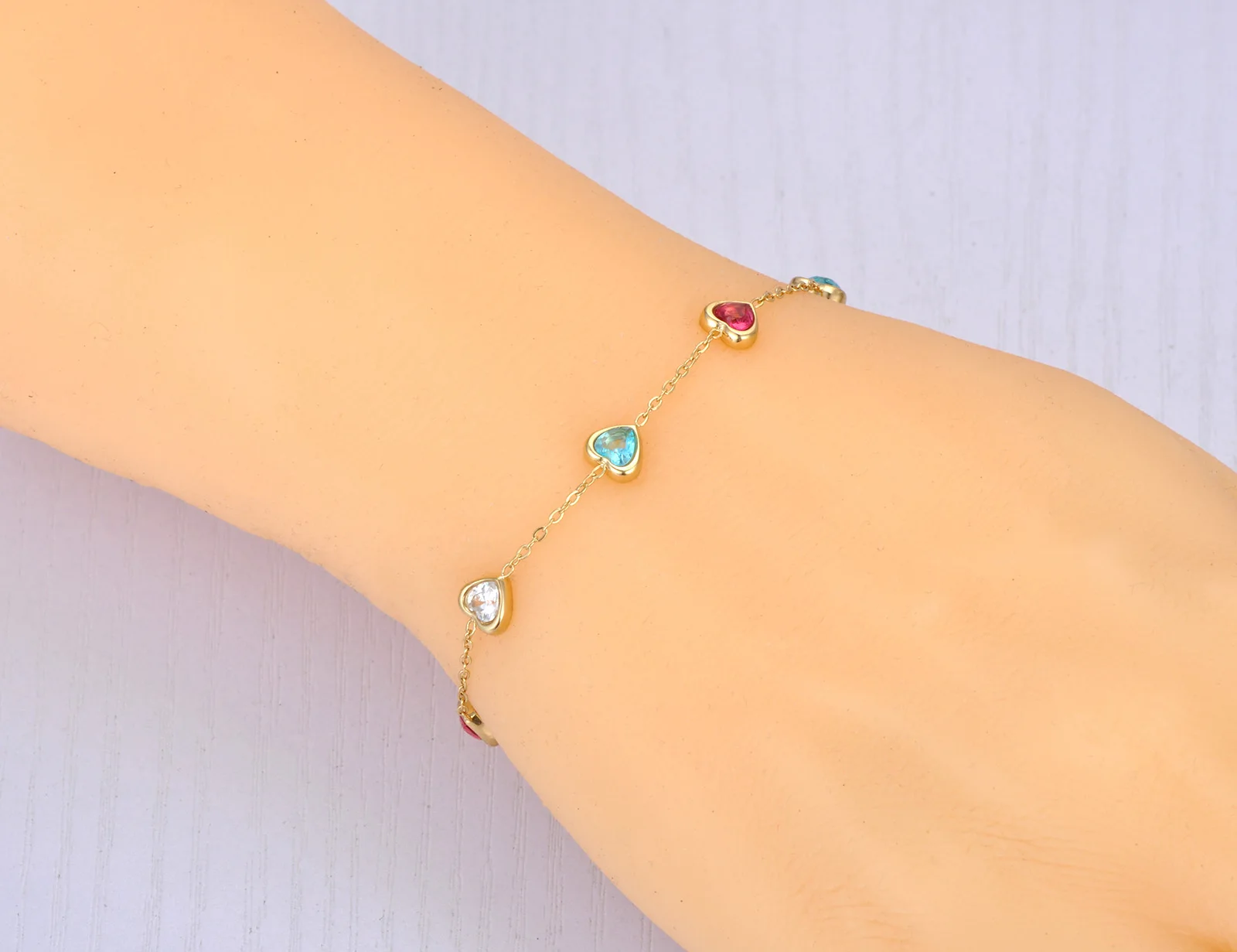 JeeMango Colorful CZ Crystal Heart Charm Bracelets For Women Gold Plated Stainless Steel Bohemia Party Chain Bracelet JB22086