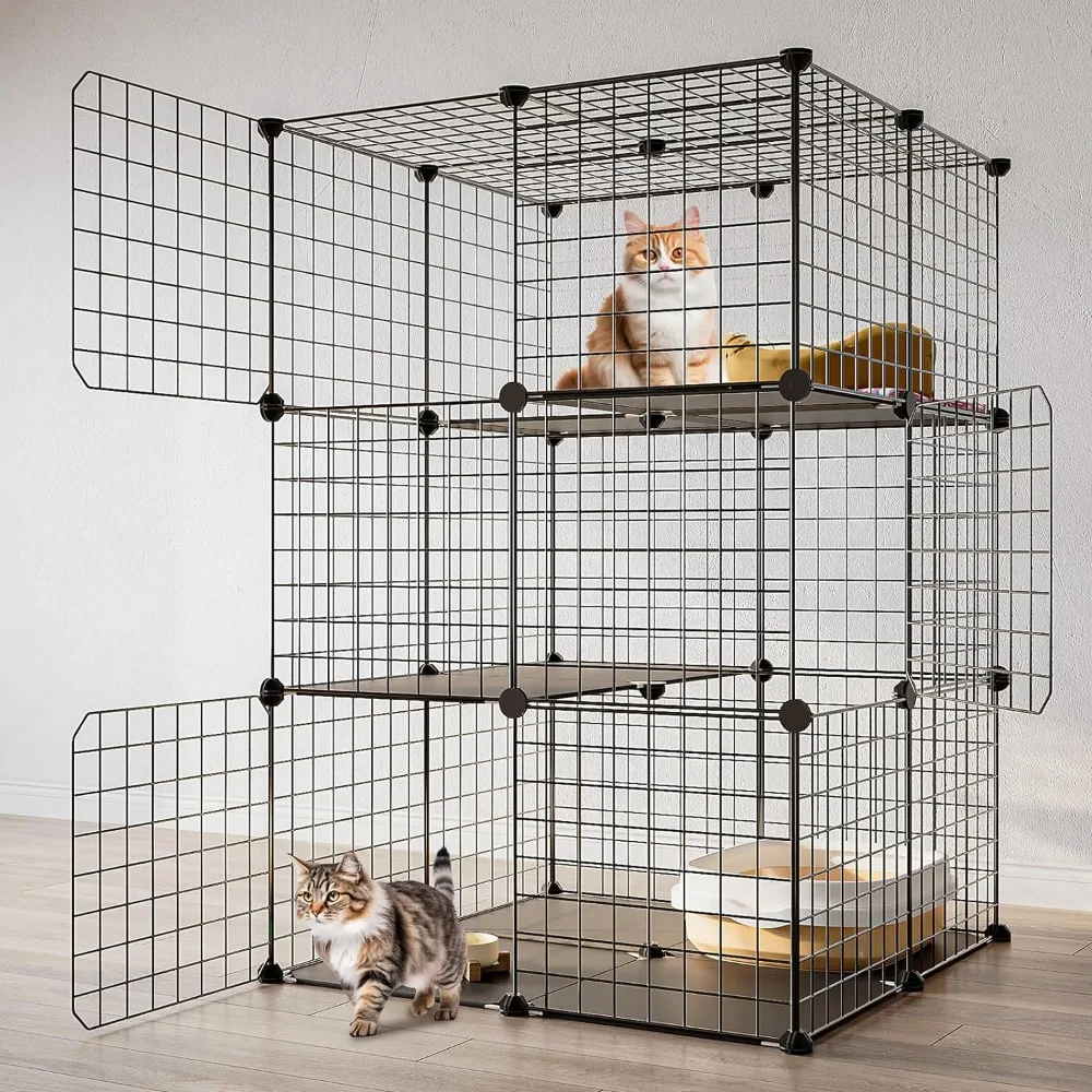 

3-Tier Cat Cage Indoor Enclosure DIY Cat Playpen Catio Detachable Metal Wire Kennels 2Lx2Wx3H Crate Large Exercise Place Ideal f