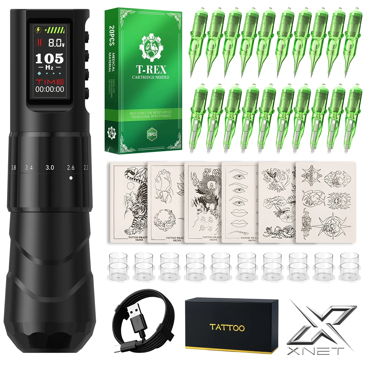 Набор для татуировки XNET FIST Rotating Tattoo Machine Set, беспроводная тату-машинка, многофункциональный LCD-экран, регулируемый ход 2.0-4.2 мм, комплект для татуировки.