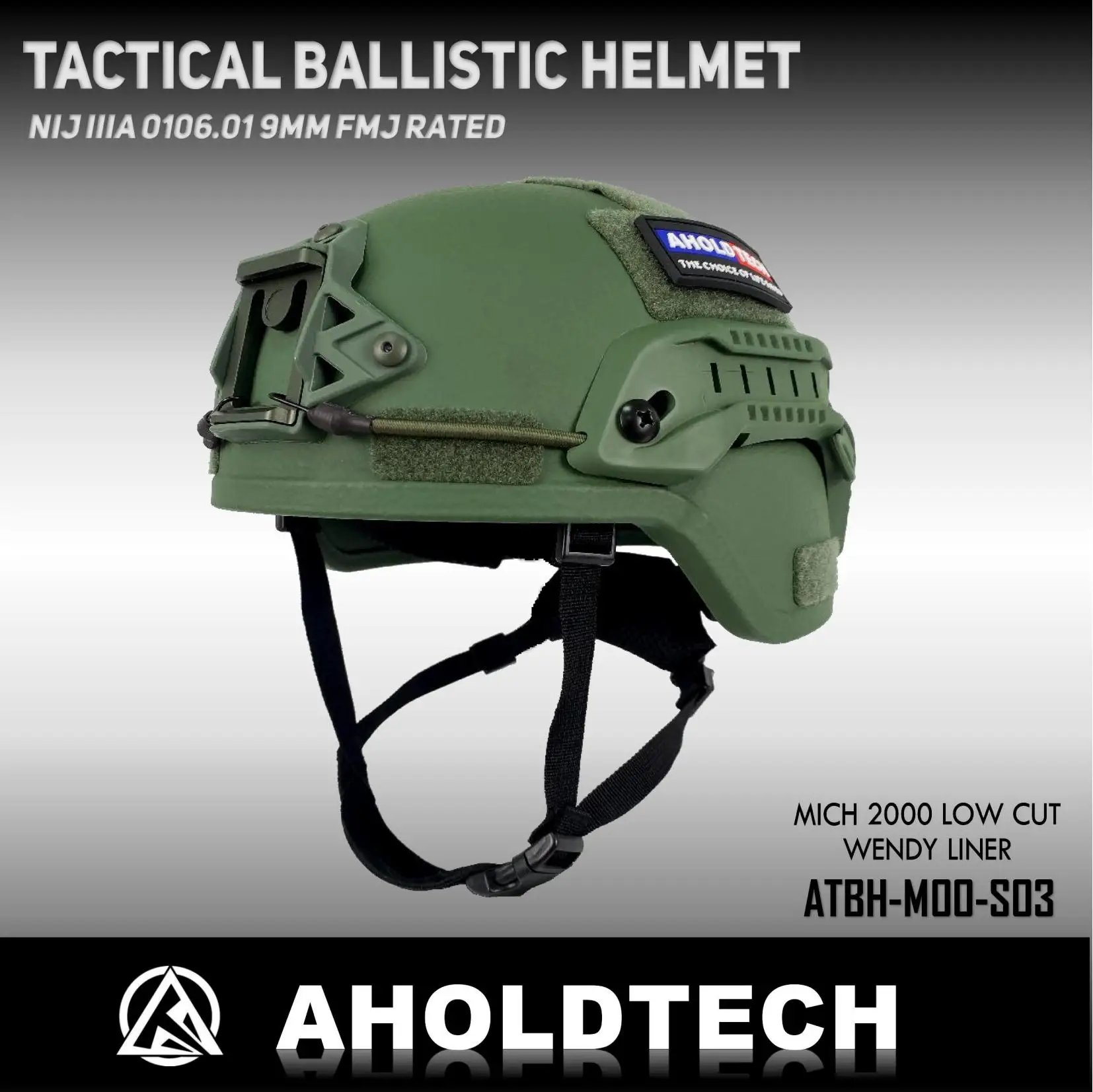 Aholdtech Bulletproof Helmet MICH 2000 Tactical 9mm FMJ PE ISO NIJ IIIA 3A CAM FIT BOA Dial EPIC Liner Low Cut Ballistic Helmet