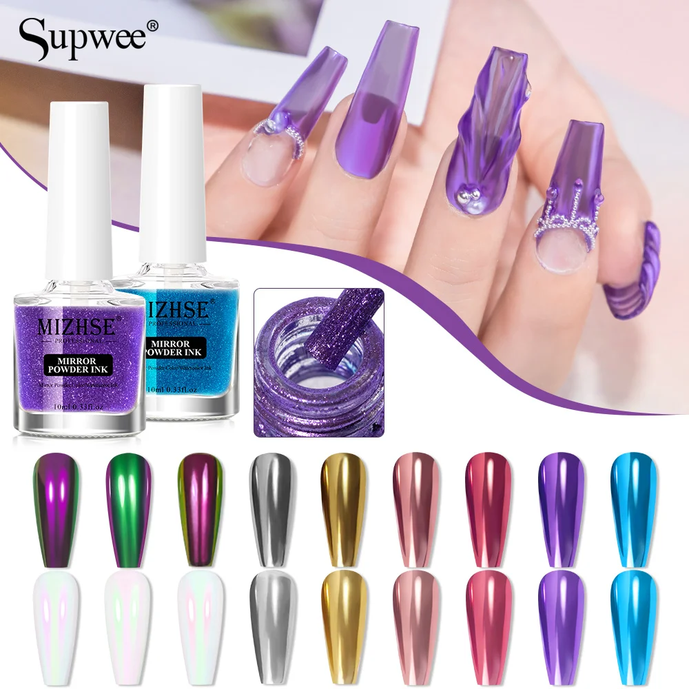 

MIZHSE 10ML Liquid Magic Mirror Powder Aurora Pigment Mirror Effect Semi-permanent Varnish No Dust Gel Manicure Materials Gel