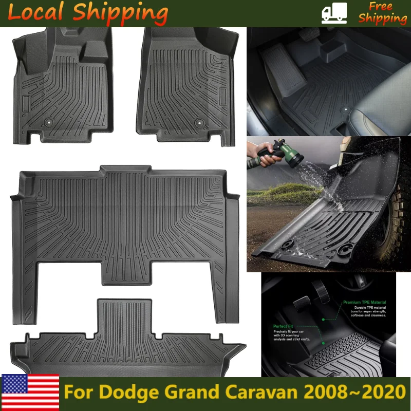 

4PCS All Weather Front Rear Liner Floor Mats Waterproof Non-slip Car Floor Mats Trunk Mat For Dodge Grand Caravan 2008~2020