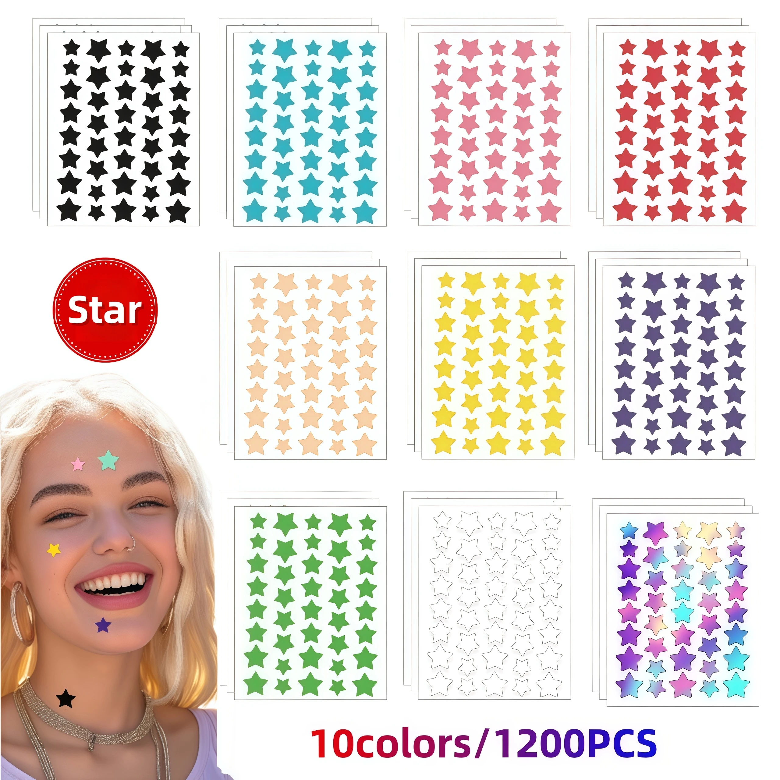 1200PCS Big Package 10 Colors Star Acne Patches Hydrocolloid Invisible Zit Cover Skin Care Sticker