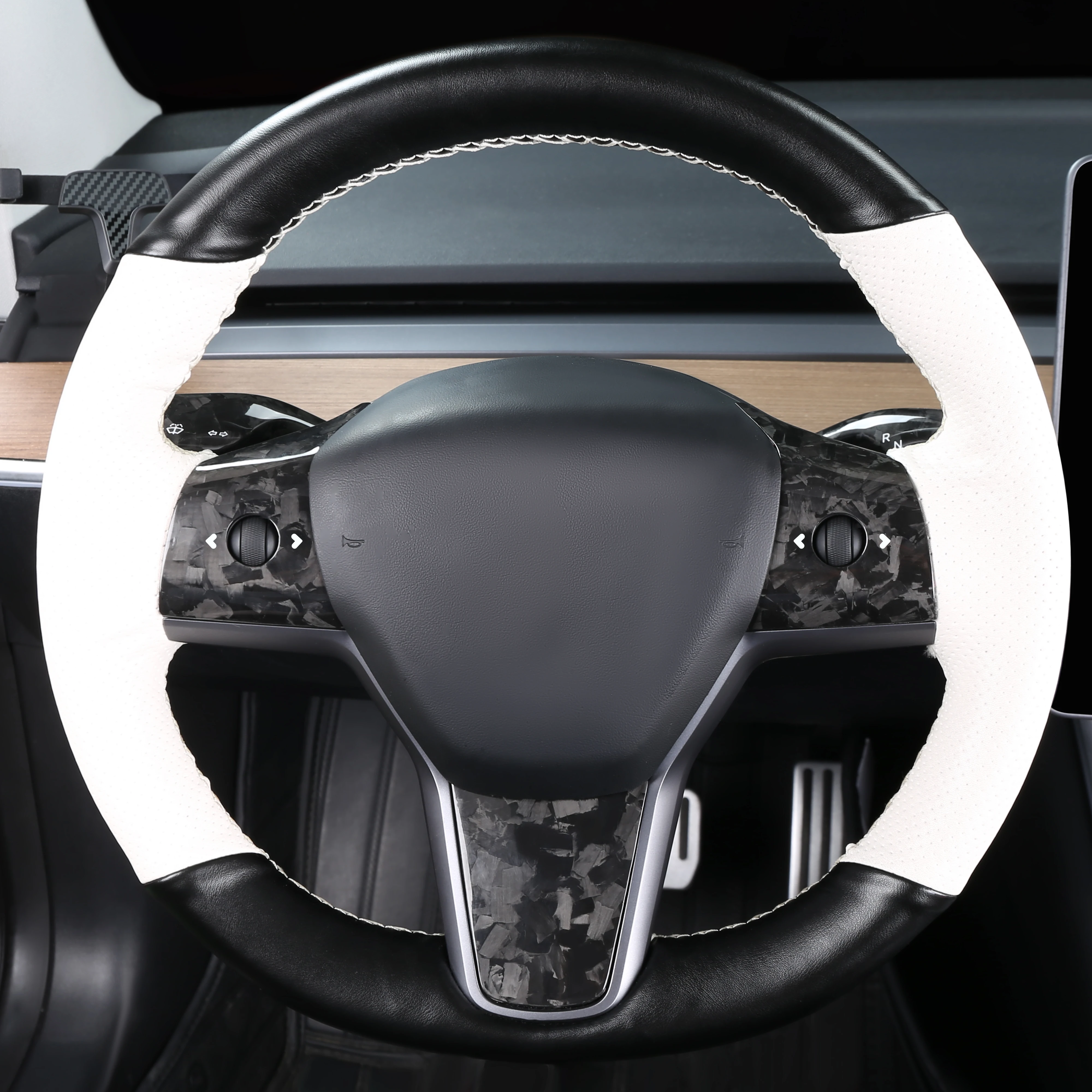 Coprivolante in fibra di carbonio incorporato per accessori Tesla Model 3/Y modifica d\'interni adesivi per pannelli del volante