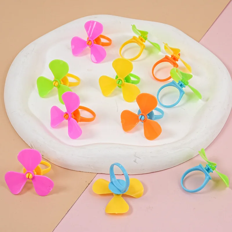20Pcs Children Mini Plastic Windmill Ring Fingertip Fidget Toy Princess Cute Girl Jewellery Cartoon Small Ring Toy Birthday Gift