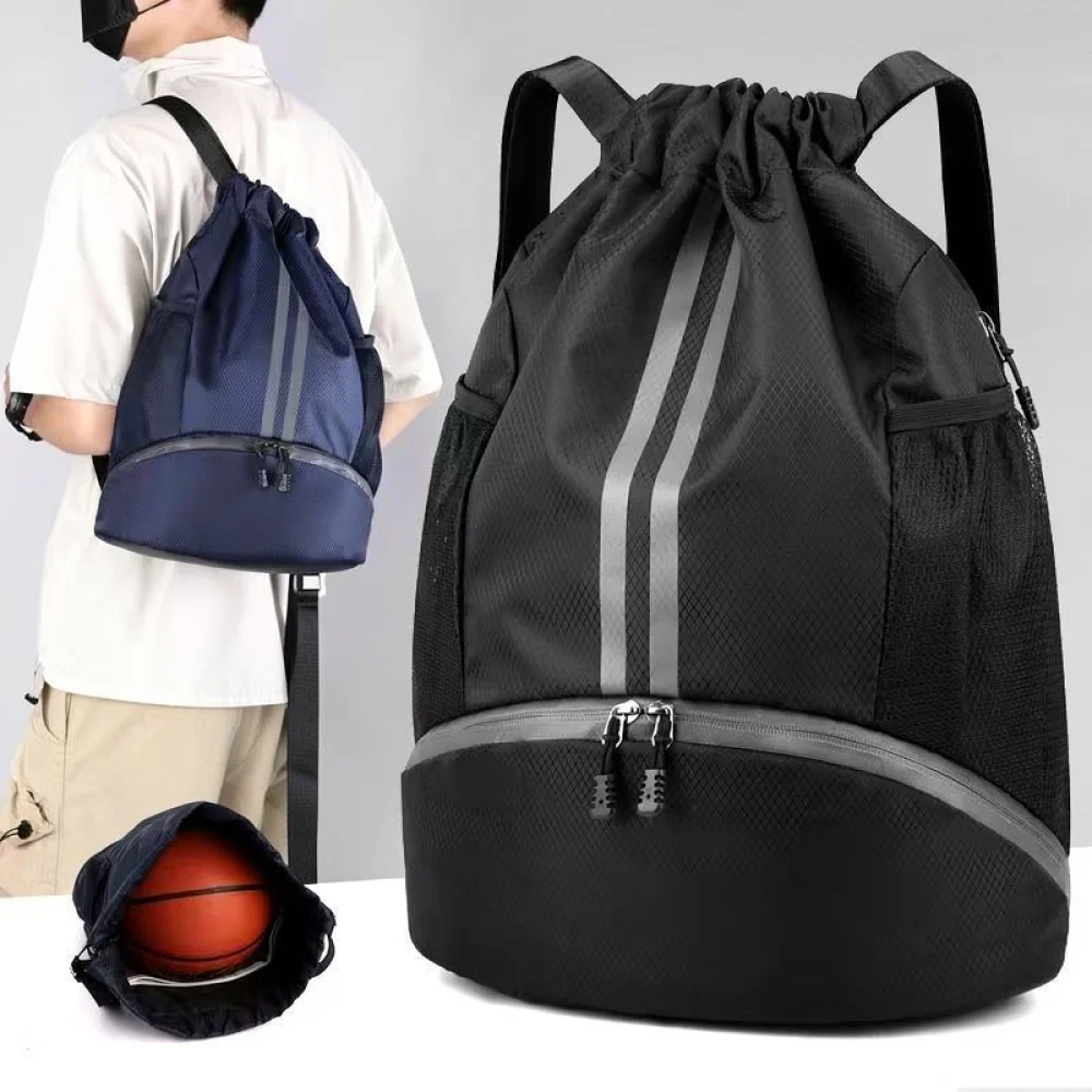 Oxford Fabric Basketball Backpack Drawstring Sackpack Large Capacity Gym Sports Training Gear Fitness Storage Bag