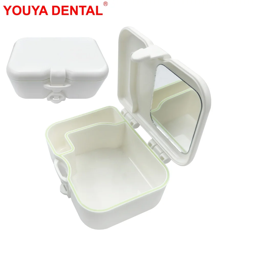 

Denture Bath Box Organizer Fake Teeth Orthodontic Retainer Case With Mirror False Tooth Mouth Guard Brace Storage Box Containers