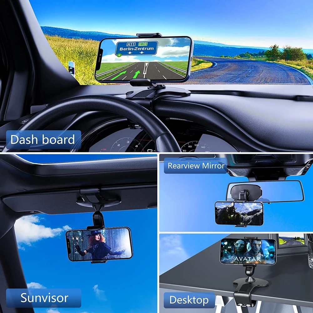 360° Rotation Car Phone Holder Mount for 4-7" Smartphones Clip Holder Car Dashboard Phones Mount Strength Clamp For IOS Android