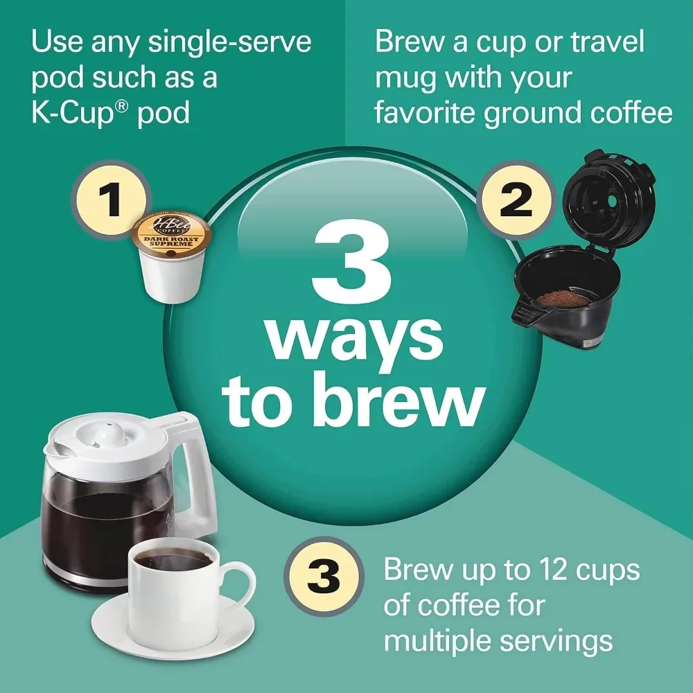 Cafetera Compatible con k-cup pod o molido, Single Serve & Full 12c Pot, máquina de café acentos de acero inoxidable