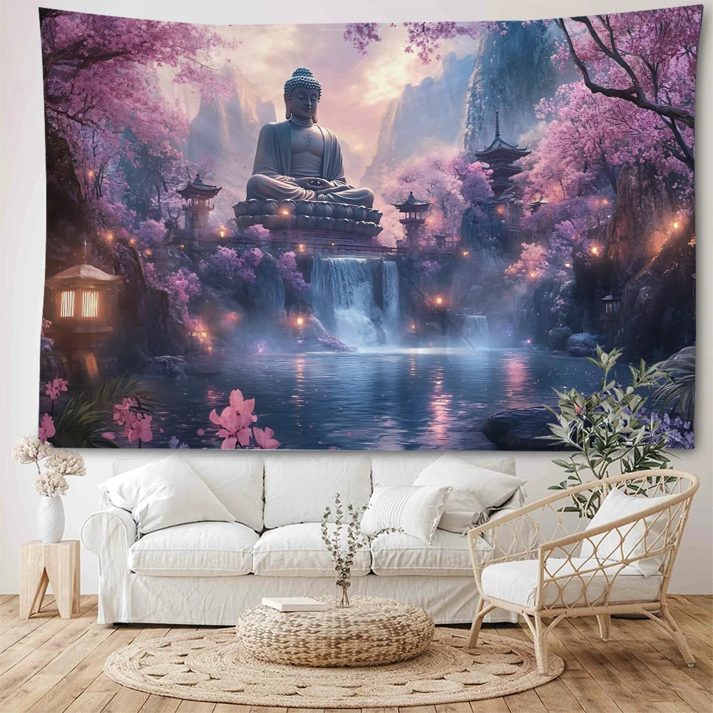 Lotus Buddha statue, Guanyin statue, Buddhist belief, Mandala Buddha background decoration, tapestry, home decoration