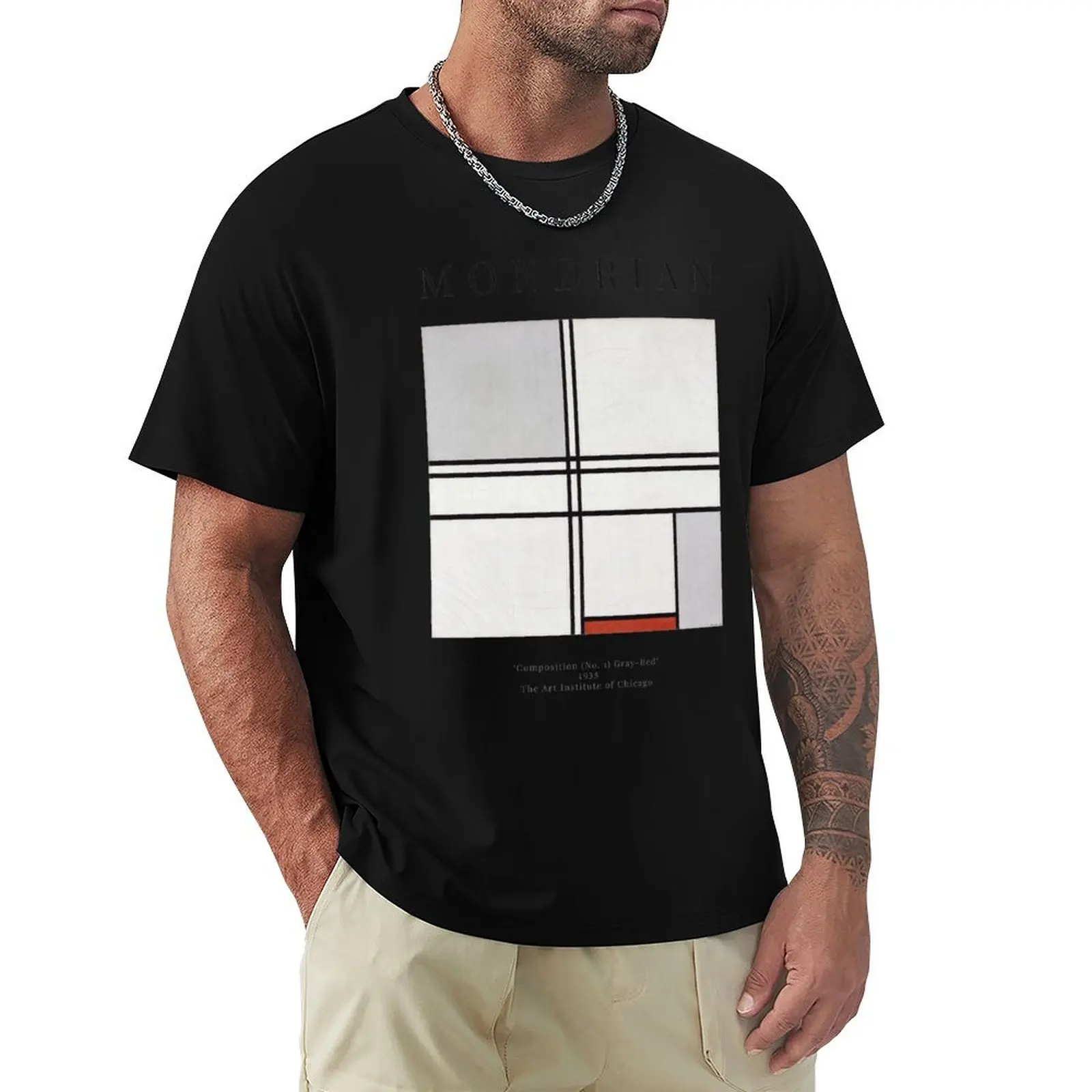Composition (No. 1) Gray-Red - Piet Mondrian - Exhibition Poster T-Shirt t shirt man casual T-Shirt
