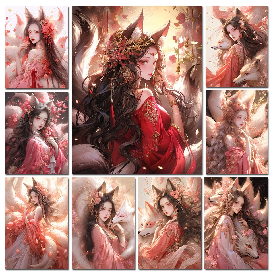 Fantasy Fox Fairy Diamond Painting New 2024 Full Square Round Drill Diy Crystsal Puzzle Mosaic Anime Portrait Home Decor