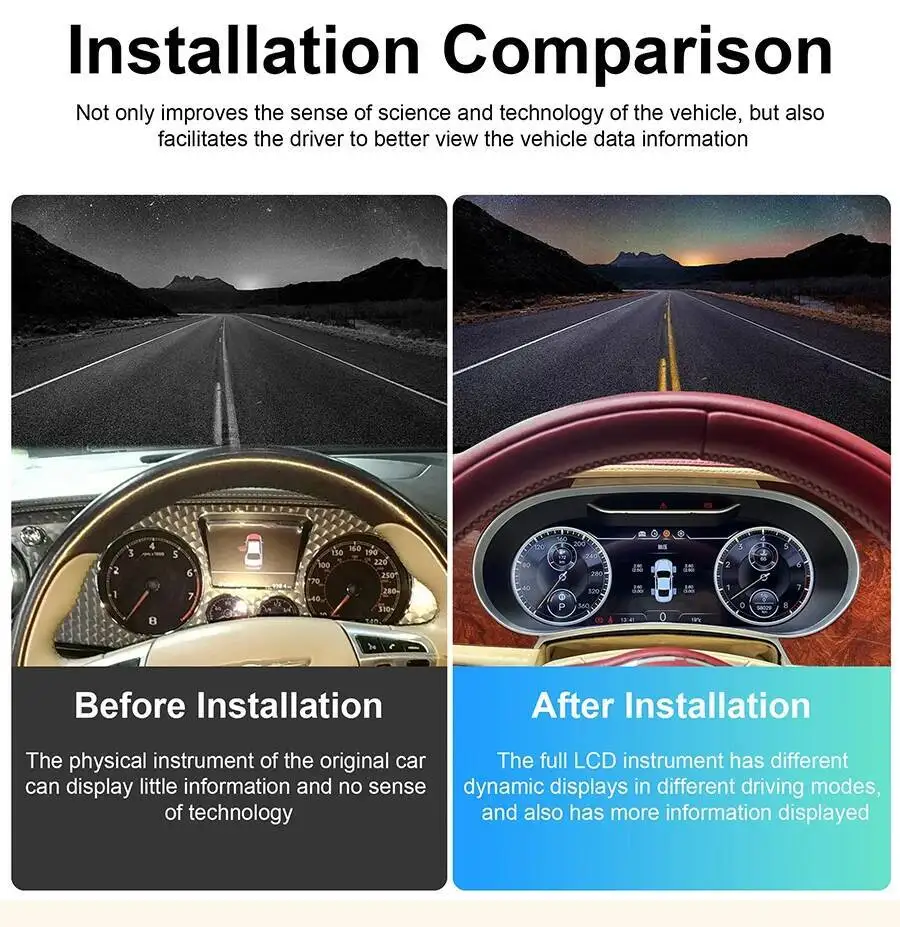 12.3インチLCD液晶ディスプレイ Android搭載 Bentley Flying Spur/Continental GT 2005-2012用 デジタルクラスター ダッシュボード スピードメーター