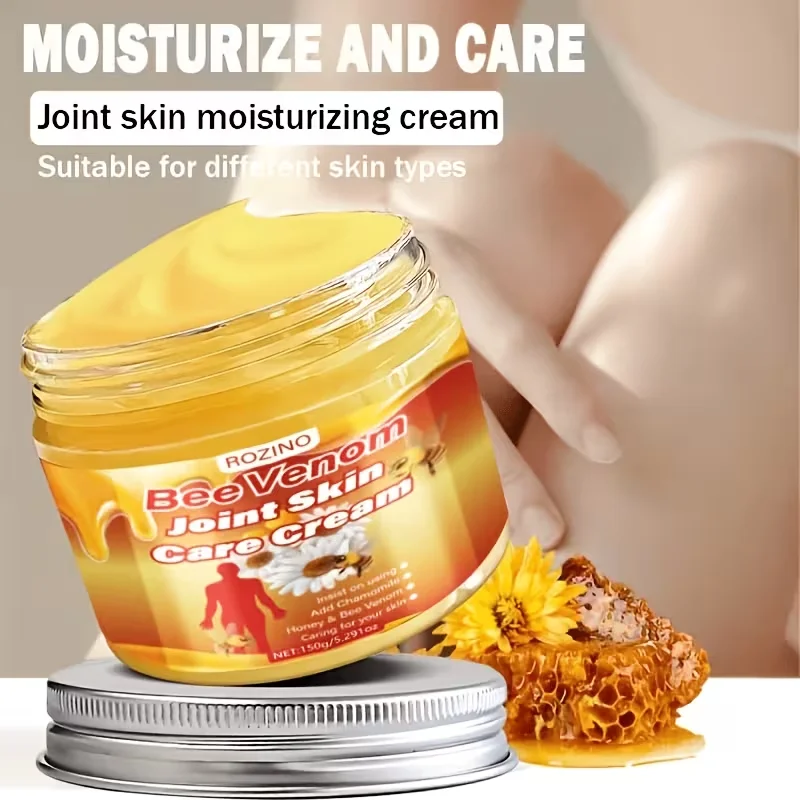 150g Bee Venom Joint Skin Massage Cream, Containing Chamomile, Moisturizes the Skin Around the Joints, Hydrates, and Makes the Skin Feel Soft, Delicate, and Smooth. Suitable for Use on the Body, Neck, Knees, Hands, Feet, and Waist.