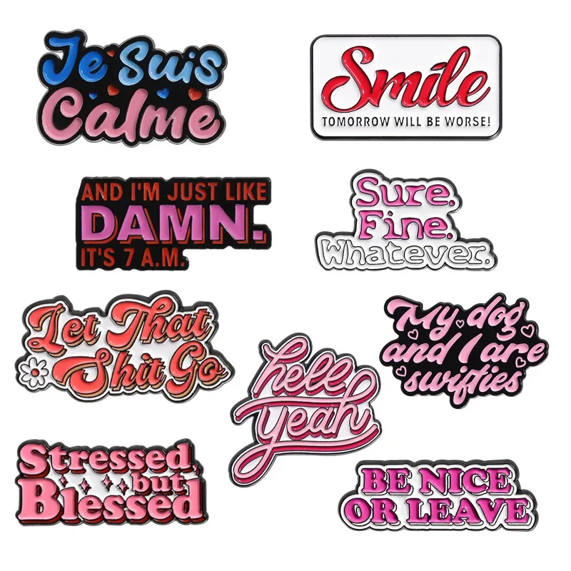 Cute Cartoon Letter Series Combination Brooch Creative English Short Sentence Design Set Accessories Metal Paint Badge Lapel Pin