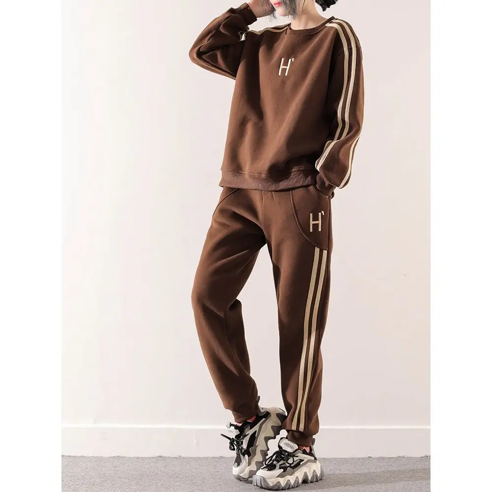 Autumn and Winter New Embroidered Striped Commuter Versatile Style Age Reducing Loose and Casual Two Piece Set