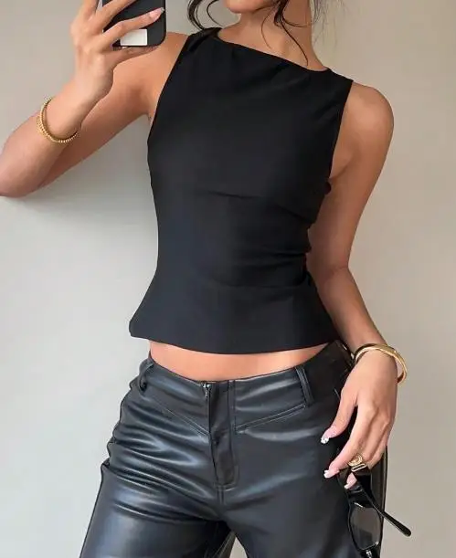 

Summer Clothes Woman Clothing 2025 Summer Urban Sexy Small Vest Sexy Backless Bow Tie Tie Sleeveless Slim-Fitting Top for Women