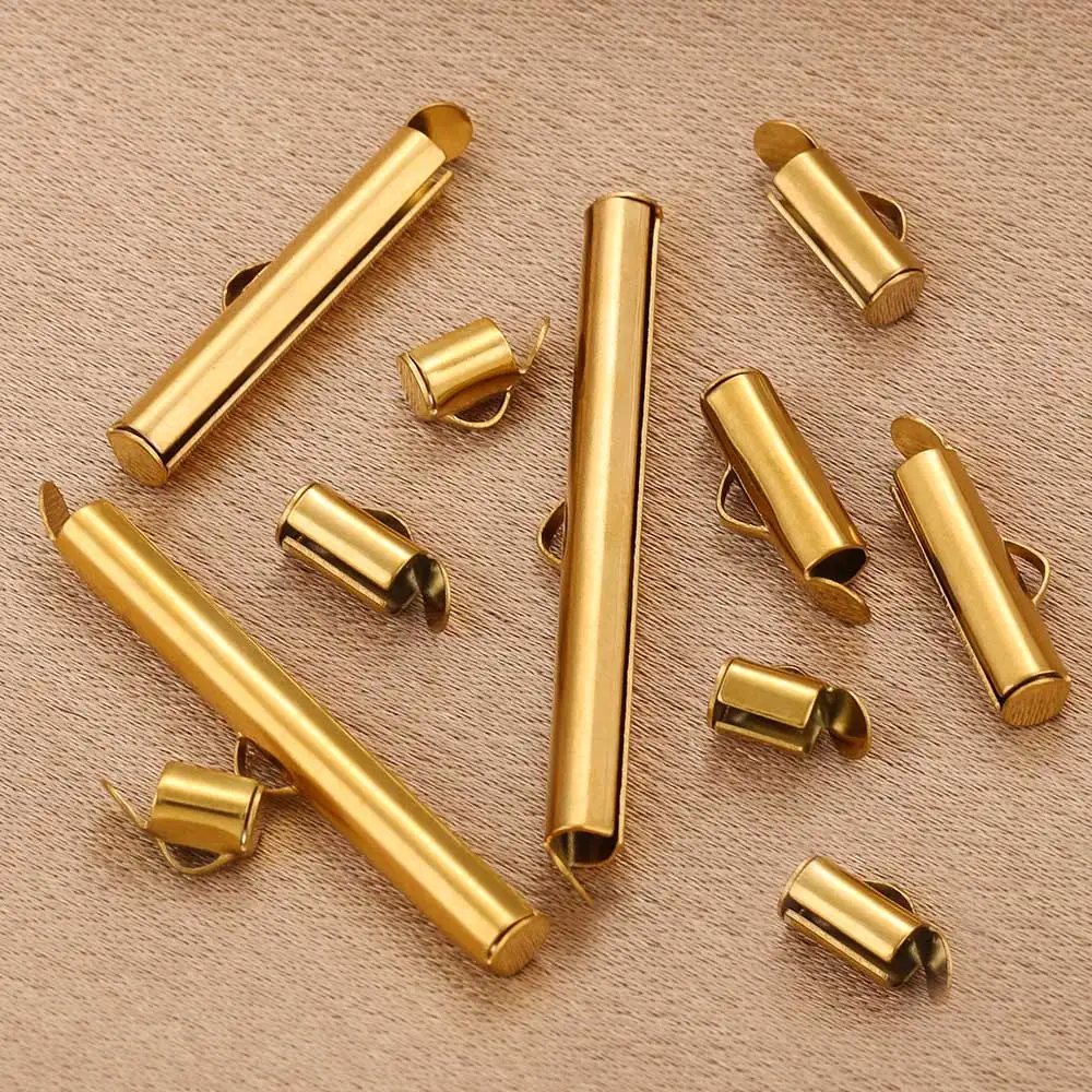 20pcs Stainless Steel Gold Plated Crimp End Beads Slide Chain Clasp Tube Slider Connector for DIY Bracelet Crafts Jewelry Making