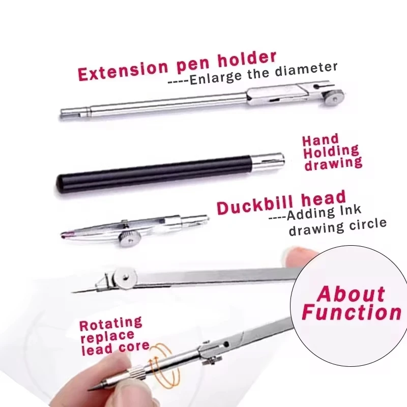 Stainless Steel Multifunctional Drafting Drawing Compass/Lead Core Math Geometry Circles Tool Durable Supplies 8600 / 8601