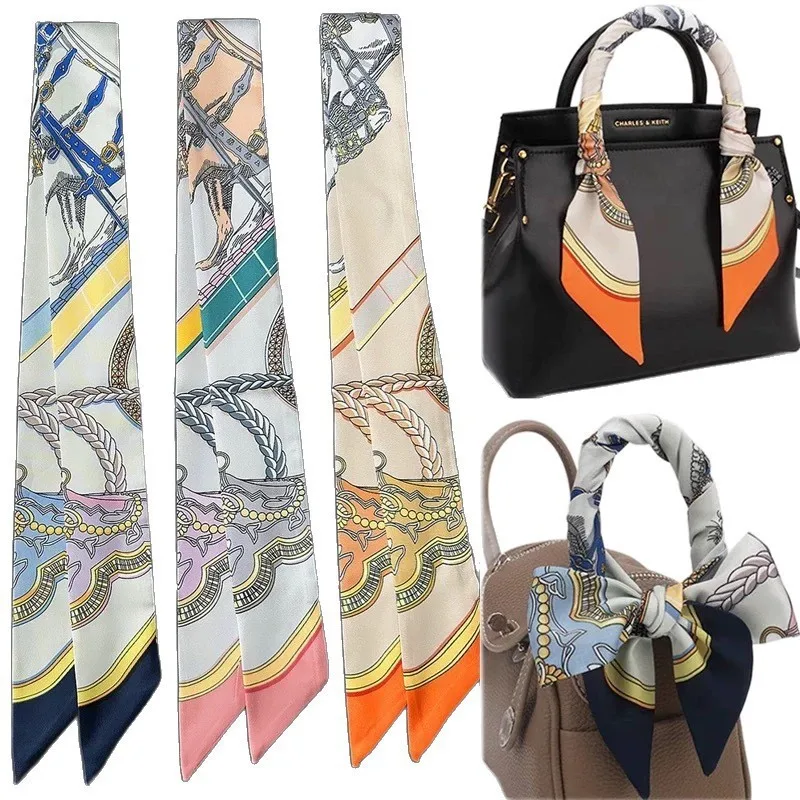 

Versatile War Horse Saddle Tassel Print Women Bag Handbag Handle Ribbon Silk Scarf Package Band Hair Head Handle Ribbon Scarf