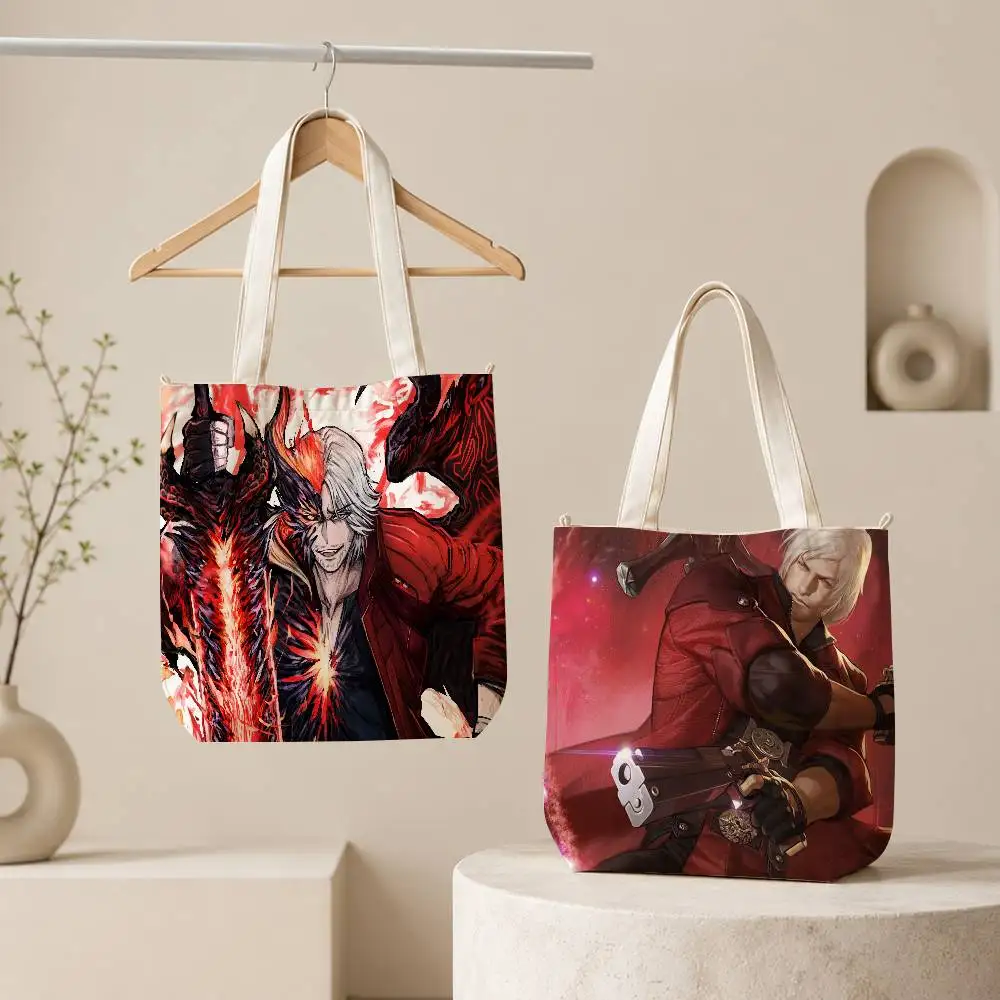 C-Classic game D-Devil May Cry Tote Bag for Women Reusable Shopping Tote Bag Zippered Shoulder Bags Print