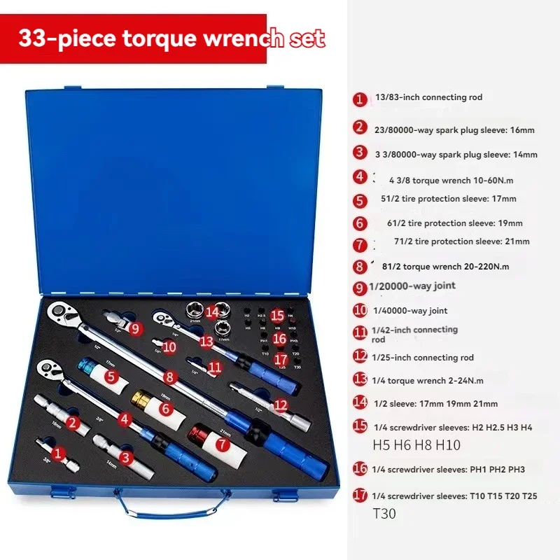 33 Pieces Adjustable Torque Torque Wrench Fast Torque Wrench High Precision Kg Wrench Auto Repair Spark Plug