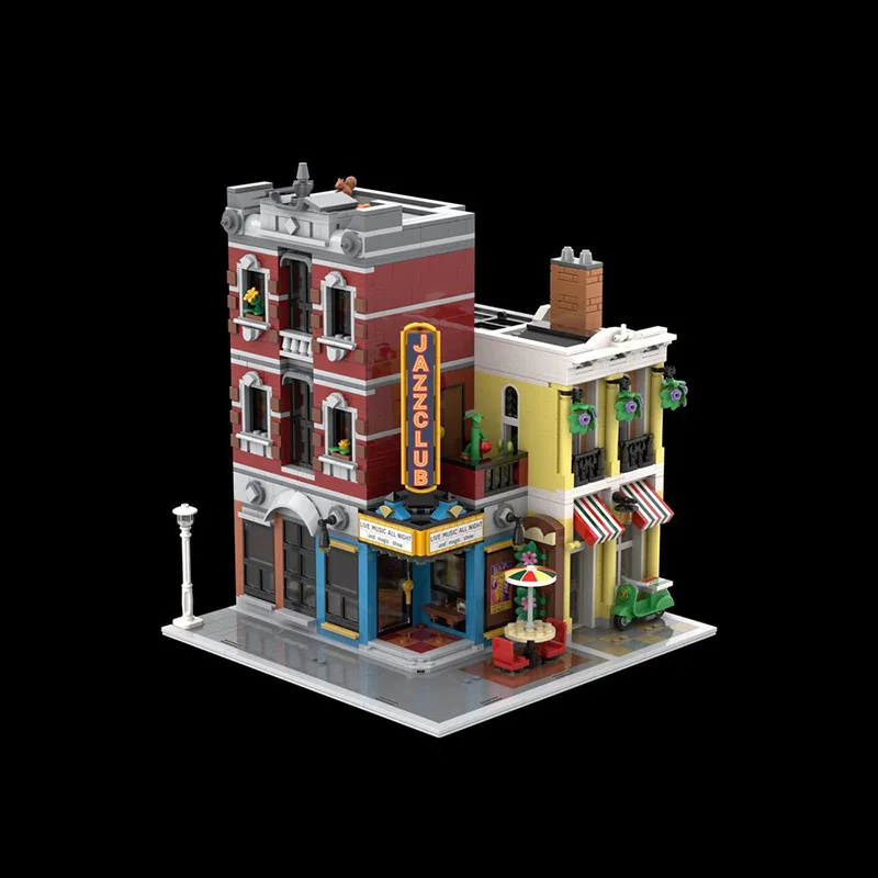 مدينة شارع عرض Moc اللبنات وحدات الزاوية نادي الجاز نموذج التكنولوجيا الطوب لتقوم بها بنفسك تجميع اللعب البناء HolidayGift