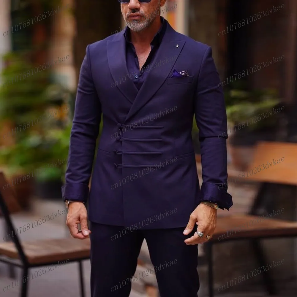 

New Purple Formal Occasion Men Suit Groom Groomsman Wedding Party Prom Business Casual Tuxedos 2 Piece Set Blazer Pants