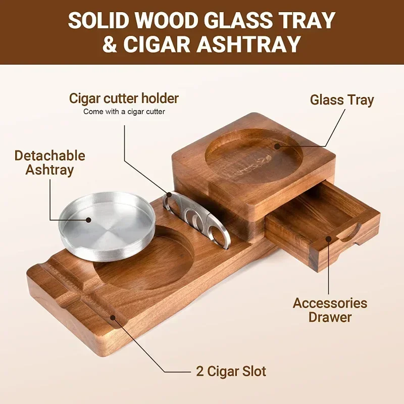 Solid wood cigar ashtray With drawers Creative Cigar ashtray Whiskey cup holder Multi functional Advanced Cigar accessories