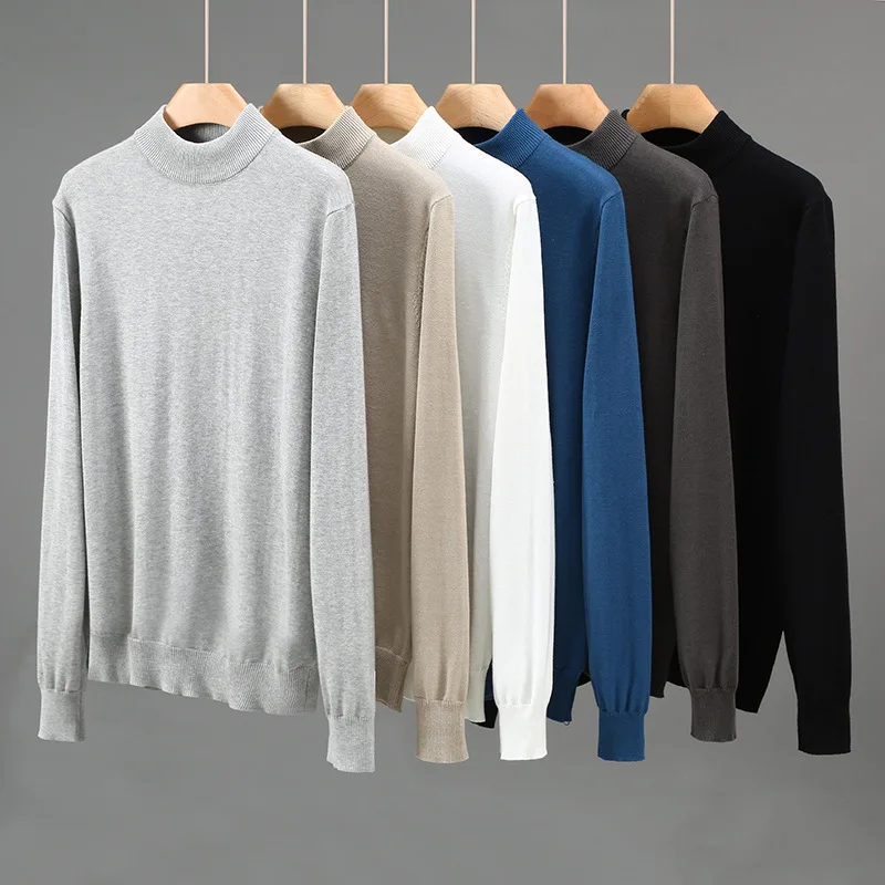 

8521 New Good Quality Men'S Sweater Half Turtleneck Knitting Pullovers For Male Youth Slim Simple Casual Knitwear Tops Clothing