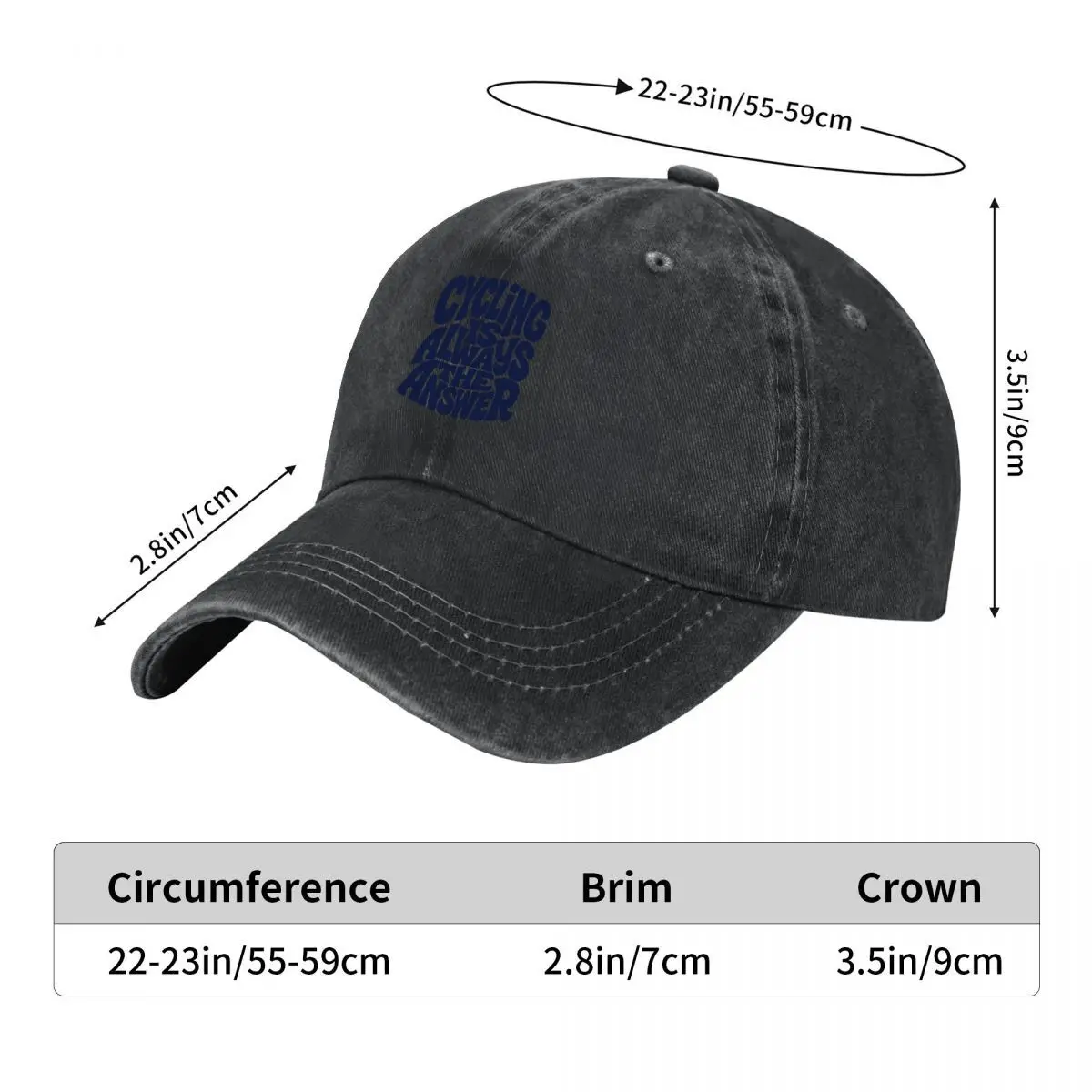 Cycling Always The Answer Bold Typography Graphic Washed Baseball Cap Outdoor Hat