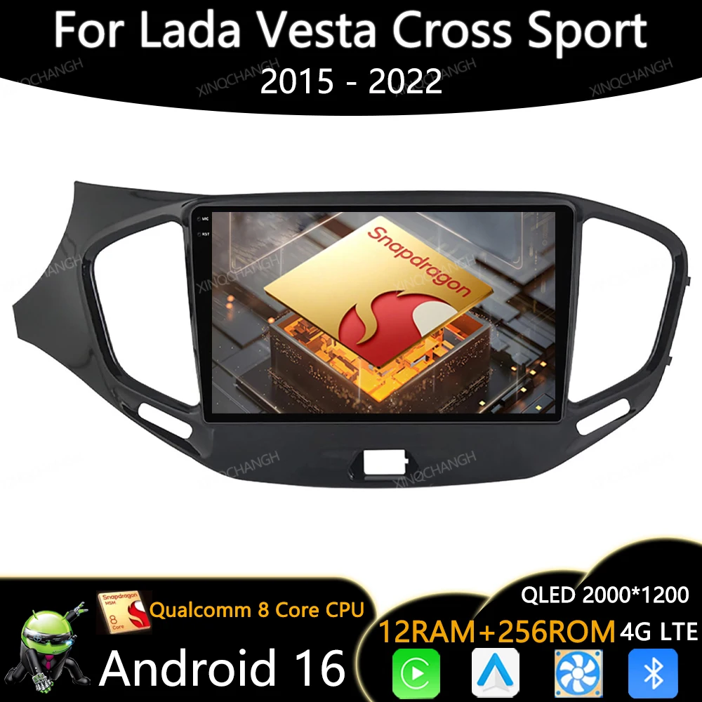 Android 16 Car Radio For LADA Vesta Cross Sport 2015 - 2022 QLED Carplay Auto BT 2DIN 4G WIFI Multimedia Stereo Video Player GPS