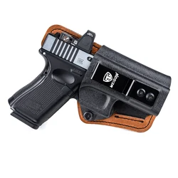 IWB Kydex Coldre híbrido acolchoado de couro e neoprene para Glock 19 19x 23 32 44 45 e PSA Dagger Optic Ready Dentro de transporte oculto