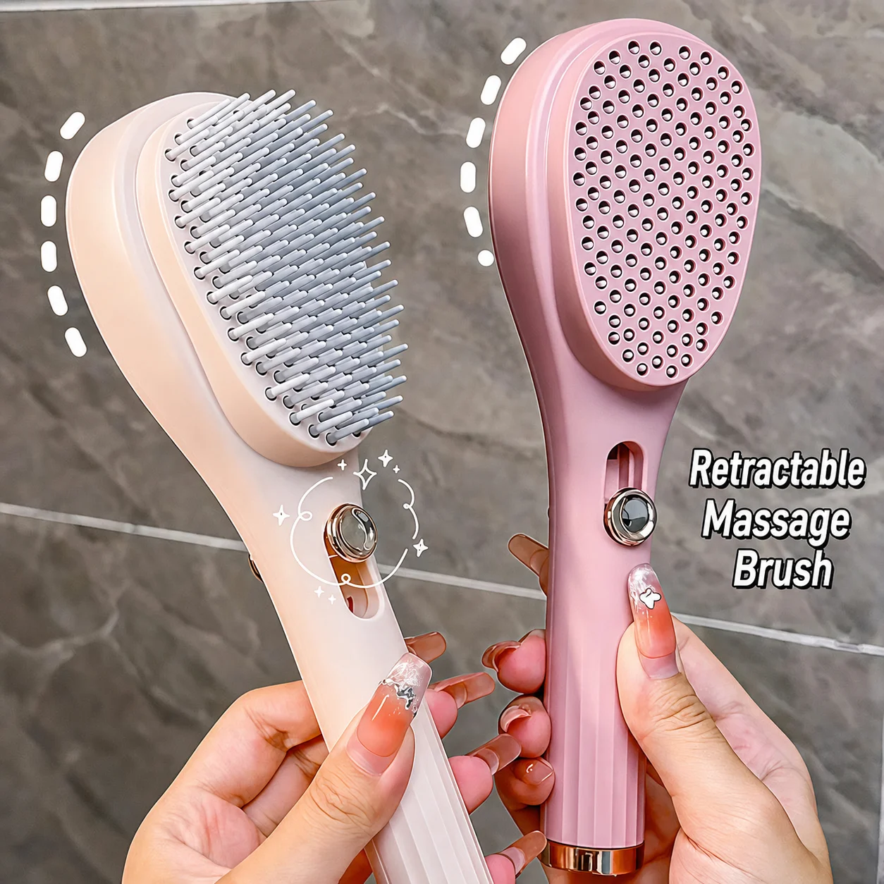 Soft Bristle Hair Brush Neutral Portable Hair Brush Self-Cleaning Hair Brush Dual-Sided