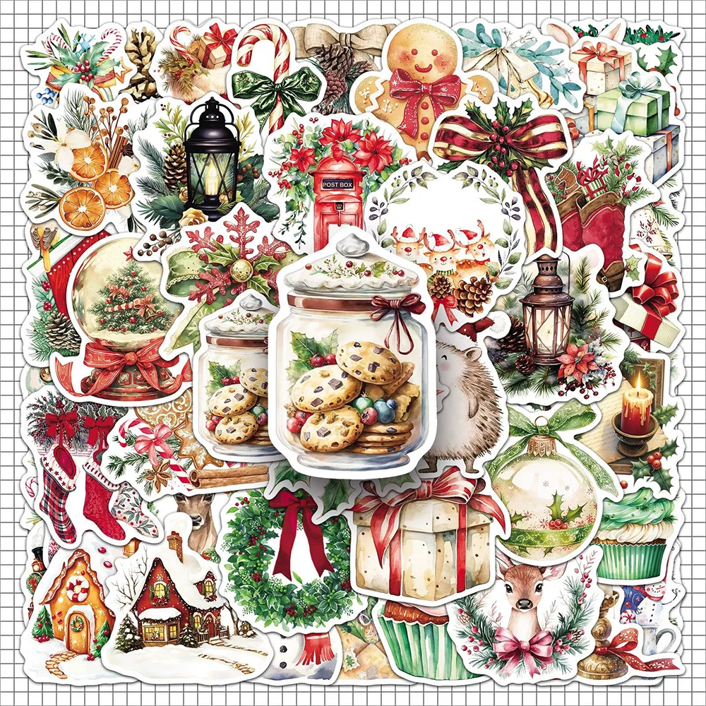 

10/30/50pcs Retro Aesthetic Cartoon Christmas Stickers Santa Claus Graffiti Decals DIY Skateboard Laptop Phone Cute Sticker Pack