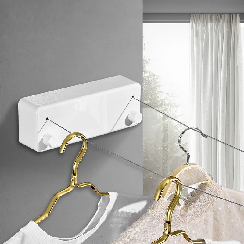 Space-Saving Wall Mounted Retractable Clothes Dryer - Double Row Steel Rope Clothesline Hanger for Indoor Laundry Drying