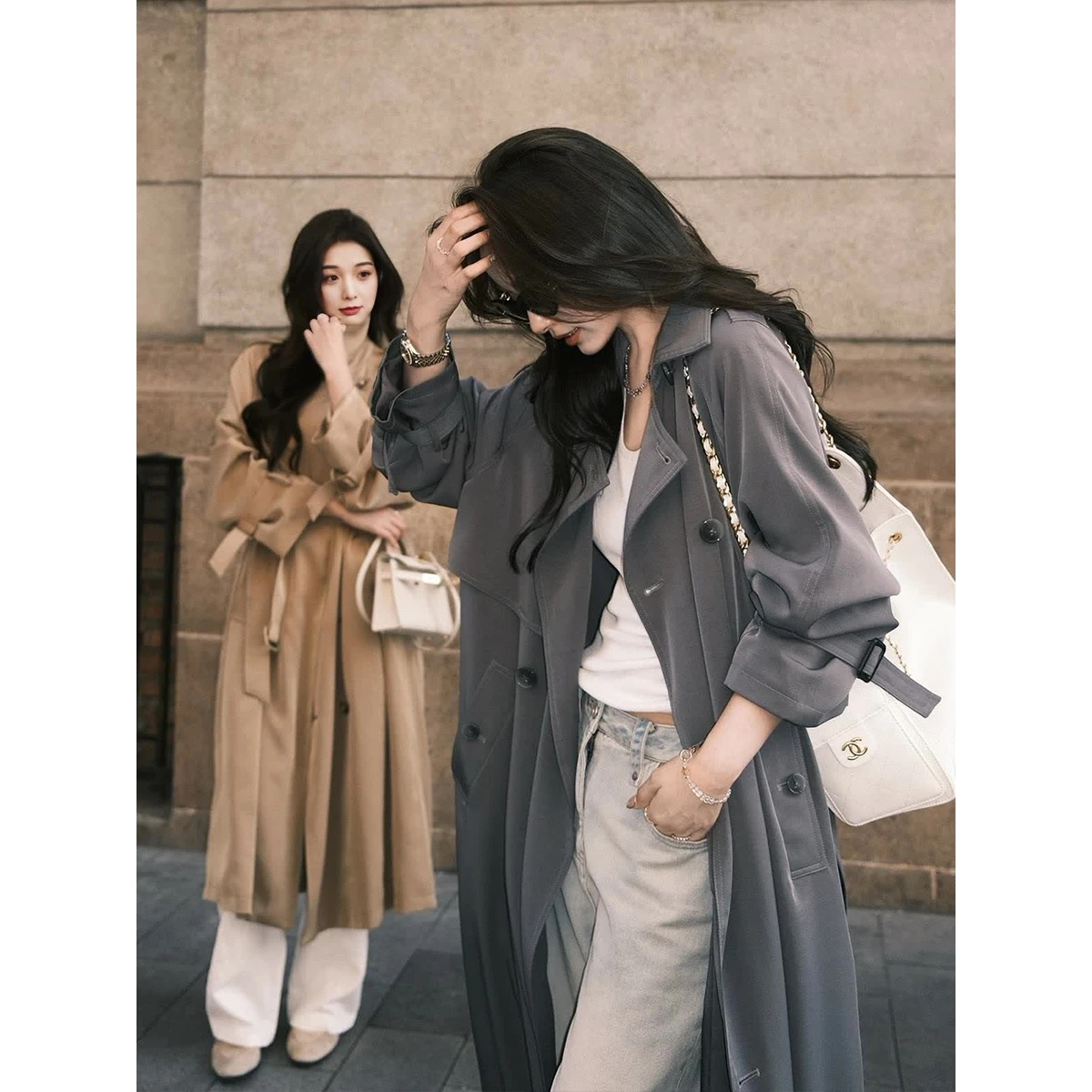 

Off 2025 Autumn New Sle Women's Long Coat Drapey Coat Medium Length Large Collar Windbreaker Korean Sle Commute