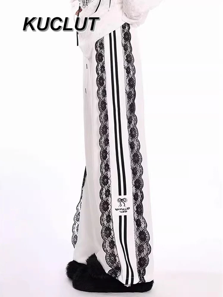 Subculture Style Y2K Style Women's Casual Trousers Lace Sweatpants for Women Autumn and Winter High Waist Slimming Long Pants