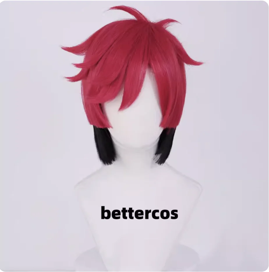 High Quality Alastor Cosplay Wig Red Black Heat Resistant Synthetic Hair Anime Cosplay Wigs + Wig Cap