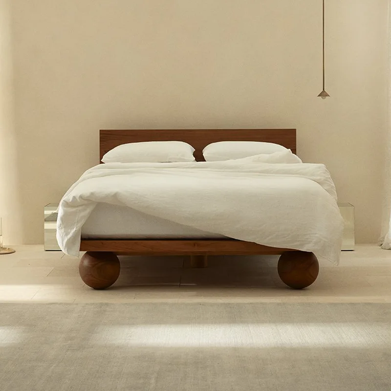 Nordic all solid wood suspended bed Modern minimalist wabi style B & B hotel ash wood, log double bed