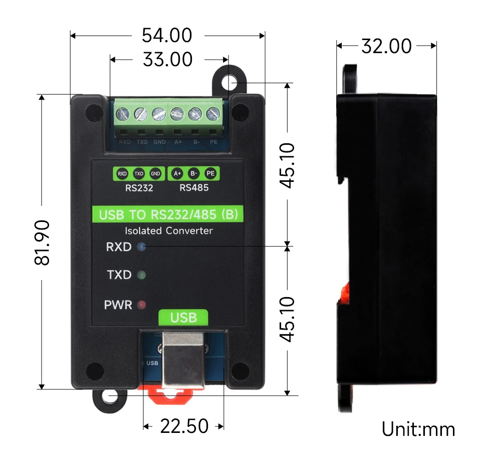 Convertidor USB a RS232/485, solución de Chip FT232RNL aislada Industrial