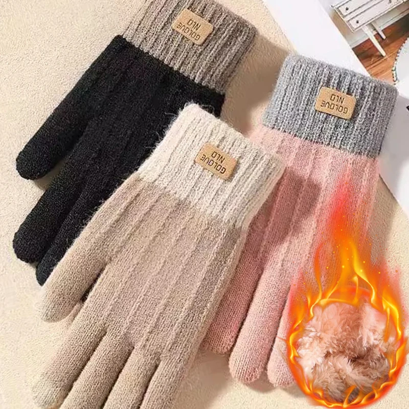 

Thick Cashmere Knitted Touchscreen Gloves Women's Autumn and Winter Warm Men's Outdoor Riding Skiing Fleece Thickened Gloves