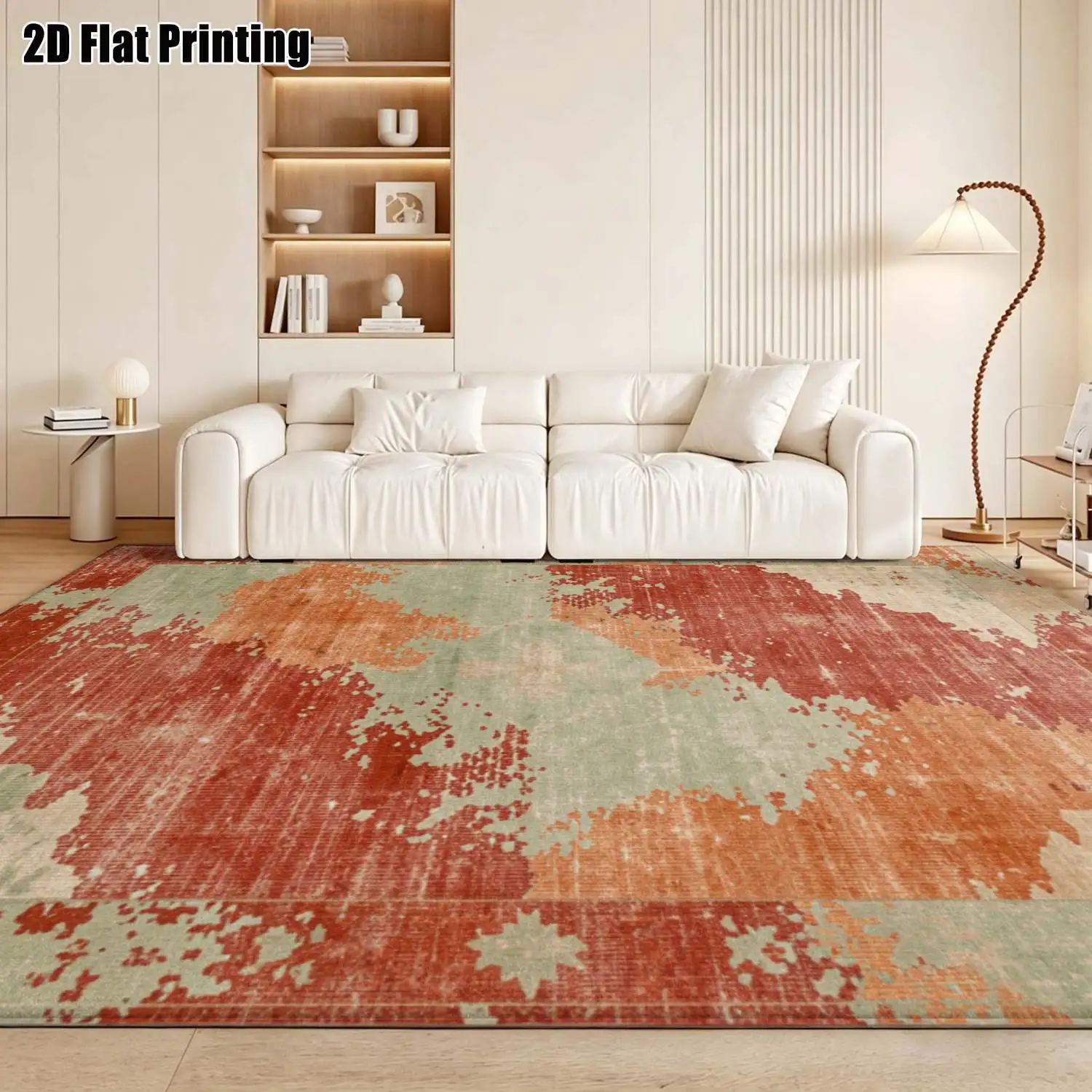 1Pc 2D Printed Carpet: Warm-Toned Color-Blocked Abstract Art Rug, Nordic Minimalist Retro Home Decor, Multi-Size Machine Washable for Multi-Scene Use