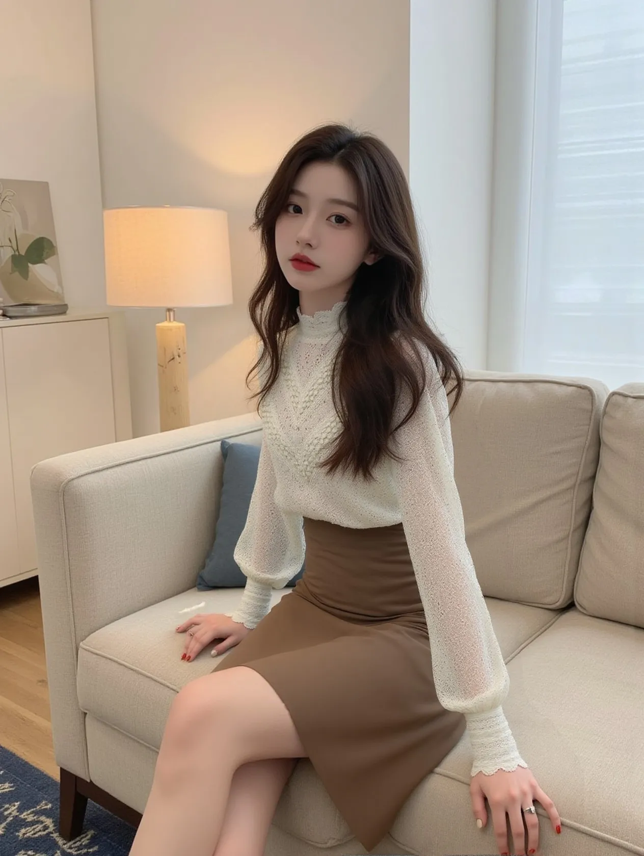 Blouses Women Elegant Lace-adorned Half-high Tailored French Refinement Solid Spring Autumn Poised Minimalist Graceful Style