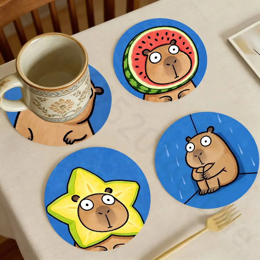 

Cartoon Capybara Wooden Cup Coaster Tea Coffee Beverage Colour Printing Cup Mat Home Restaurant Decorations