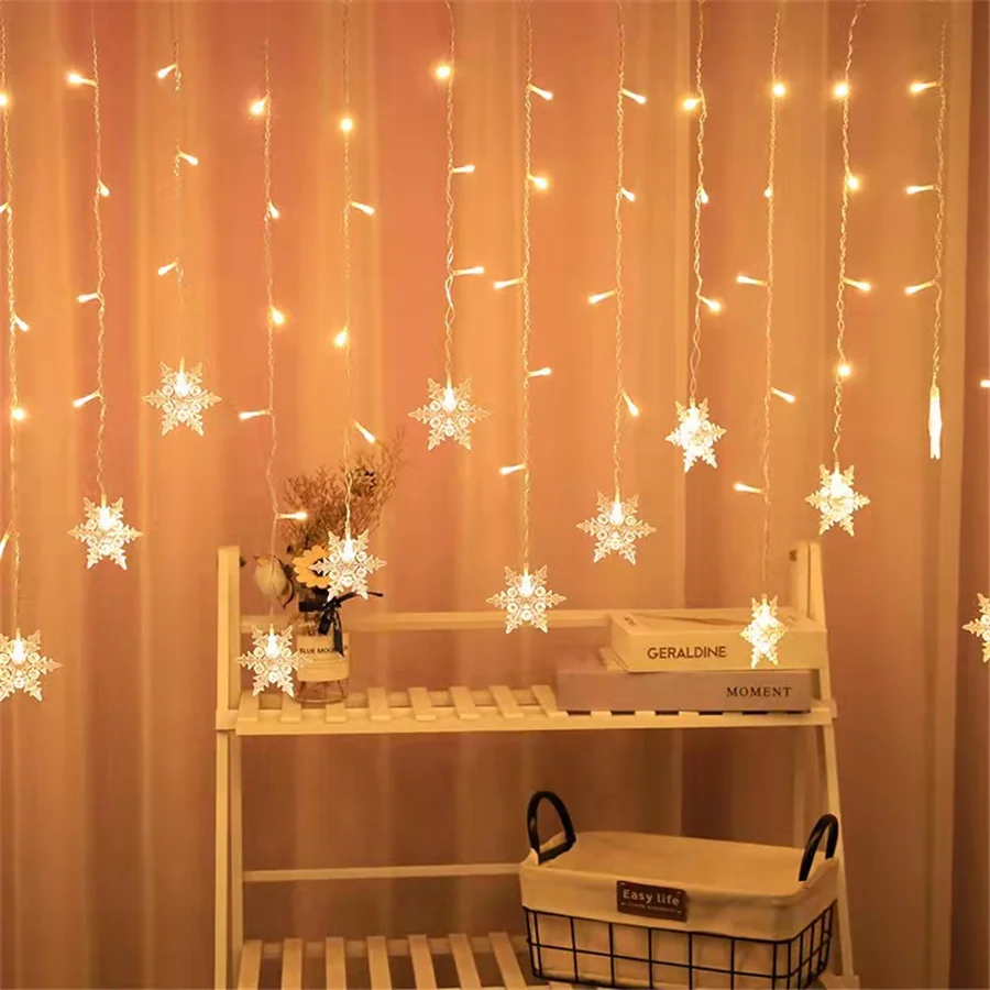 8 Modi Led Sneeuwvlok Fee String Lights 3.5M Eu Plug Kerstgordijn Verlichting Slinger Voor Vakantie Bruiloft Nieuwjaar Decor