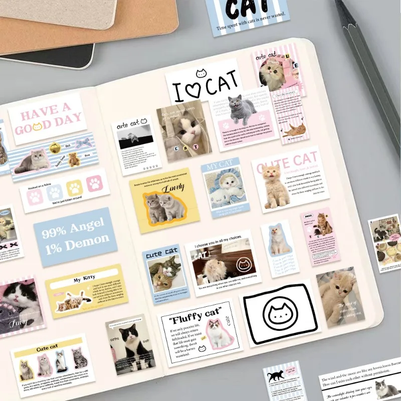 30 Sheets Cute Cat Sticker Pack Sticker for Aesthetic Phone Case Decoration Laptop Journal Sticker Kawaii Scrapbook DIY Supplies