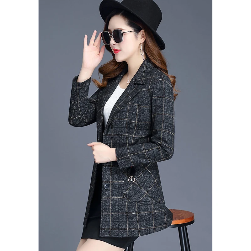 Spring Autumn Jacket Women\'s Blazers New Fashion Plaid Long Sleeve Single Breasted Suit Female Blazers Outerwear Casual Tops 4XL