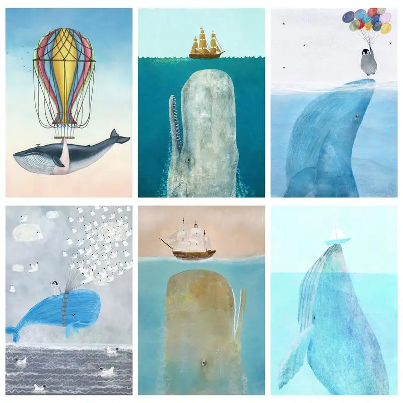 

RUOPOTY DIY Painting By Numbers Kit For Adults Blue Whale Hot Air Balloon Painting Art Craft Wall Decor With Frame