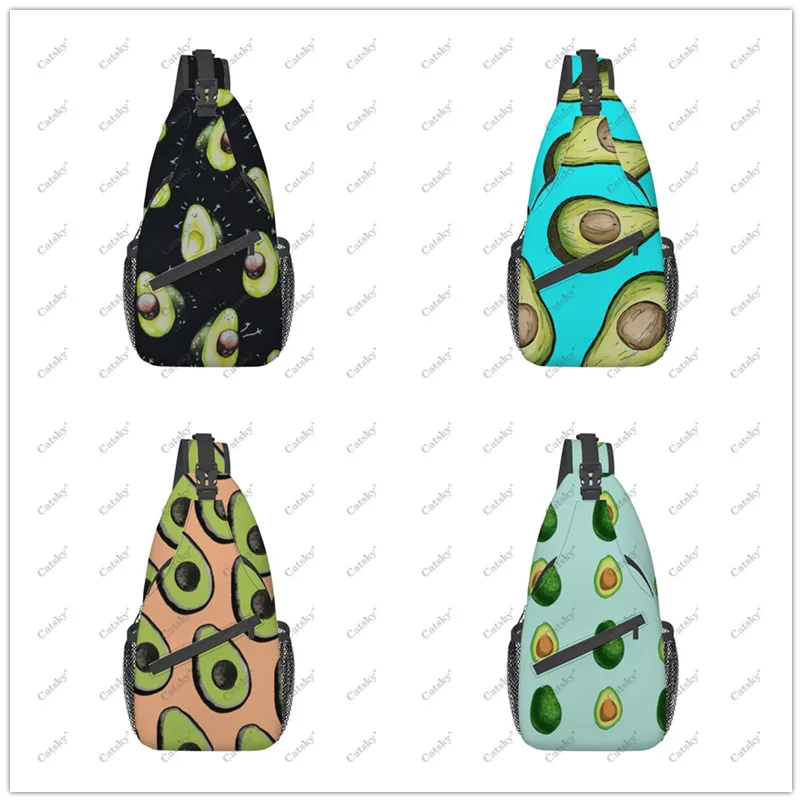 Green Avocado Print Cross chest bag diagonally, For Men Women Travel Hiking Chest Bag Adjustable Backpack